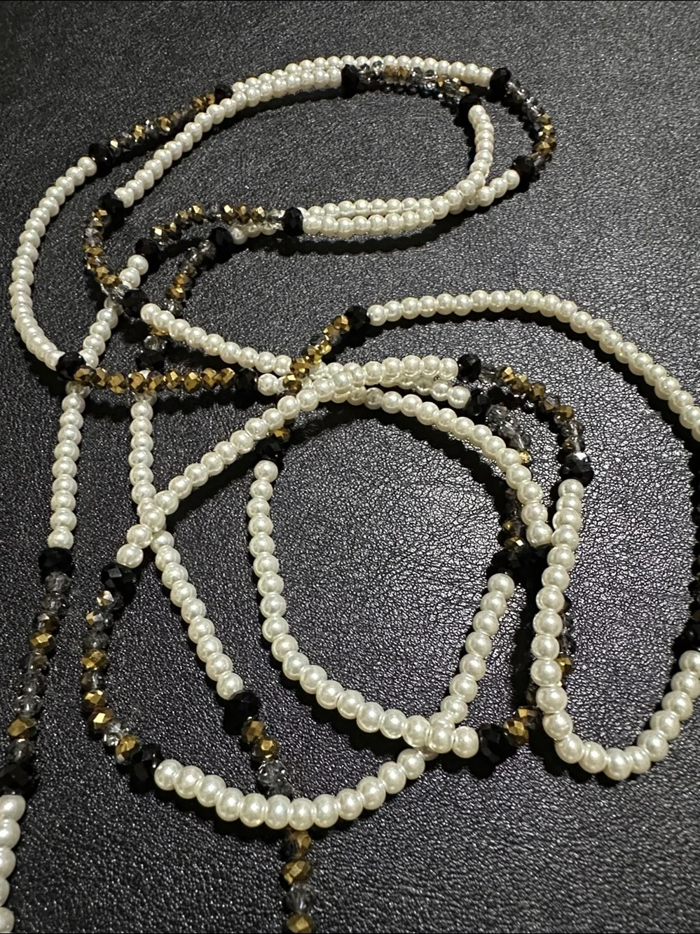 Dillards Faux Pearl & Crystal Continuous Strand Necklace